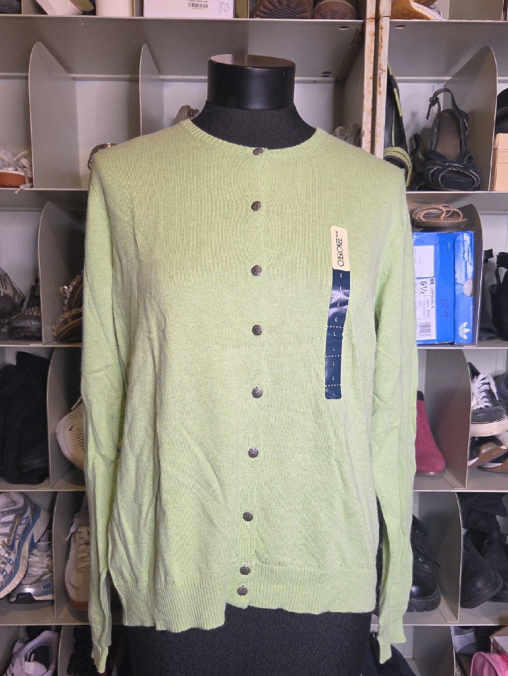 Cherokee Light Green Button Front Women's Cardigan